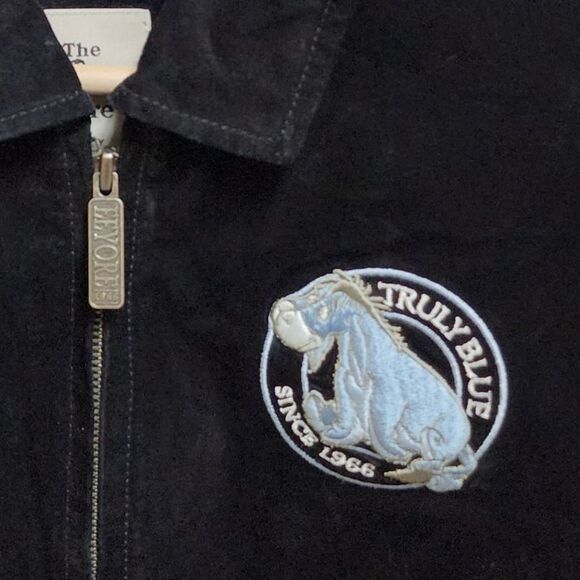 Vtg Disney Store Eeyore Jacket Womens Size M Black Suede Leather Zipper Coat 90s - Picture 5 of 14